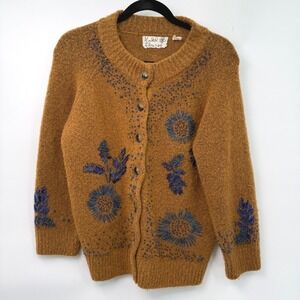 Anthropologie Field Flower Cardigan Womens L Artisan Beaded Floral Cottagecore